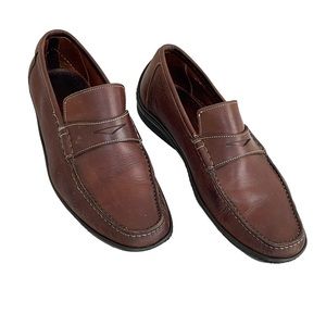 Mens Santori Calfskin Leather Casual Loafers Handmade Luxury Brand Brown EUC
